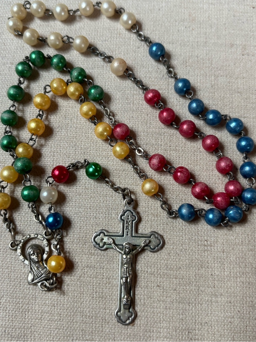 Made in Italy Sterling Silver Rosary Multi-Colored Beaded Necklace